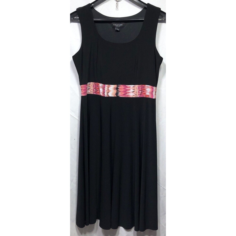 Perceptions Sleeveless Midi Liquid Knit Dress L Blk Scoop Neck Capsule Office
